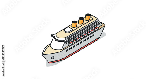 isometric cruise ship with three smokestacks hand drawn vector illustration