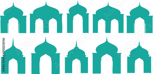 Ten teal islamic arches with domes