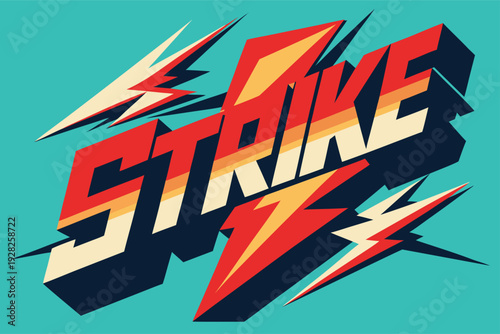 Vibrant strike text with lightning bolts on turquoise background