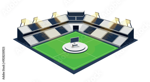 isometric football stadium with green field and floodlights 3d sports arena illustration