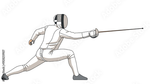 fencer in full gear lunging forward with foil in hand hand drawn illustration for sports and competition