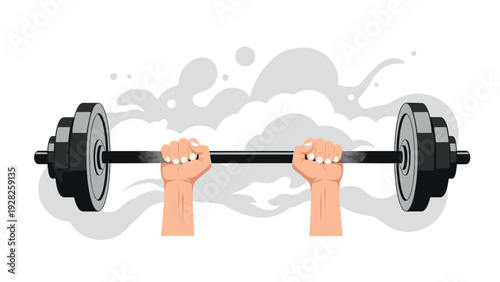 hands gripping barbell with weights flat hand drawn fitness gym illustration