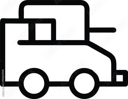 Outline Icon of a Compact Mobile Service Van or Food Truck Ready for Business