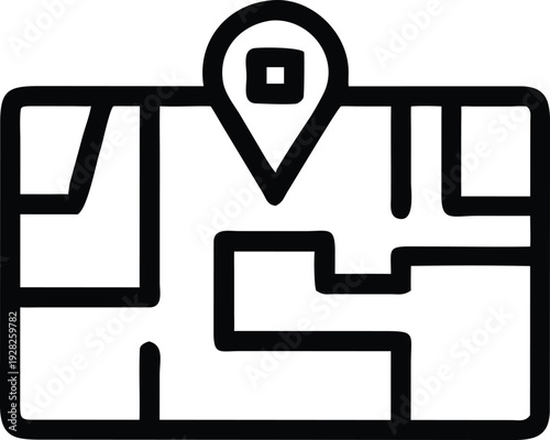 Outline icon of a street map showing a pinpoint marker for a specific location