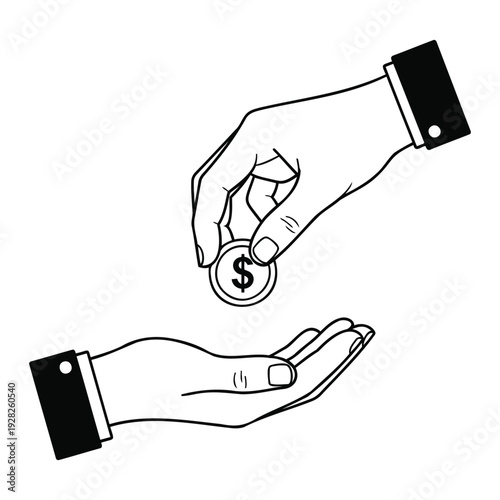 A hand giving a coin and another hand is receiving it, symbolizing financial transaction or exchange