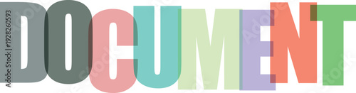 Overlapping letters spell D O C U M E N T in pastel colors