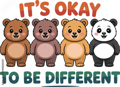 Diverse group of cute bears promoting individuality and self-acceptance