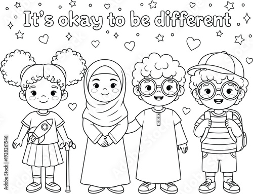 Diverse children embracing individuality together