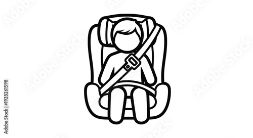 Child safety seat illustration featuring a black silhouette