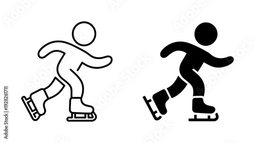 A simple line art and solid black icon depicting a person ice skating.