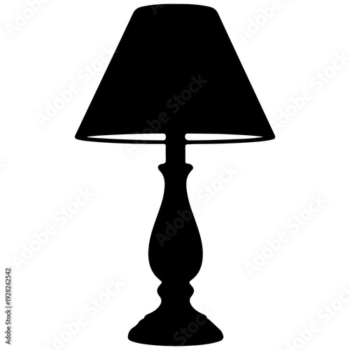 Silhouette of a Classic Table Lamp with Lampshade, Isolated on White Background
