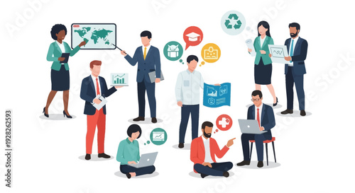 Diverse business professionals collaborating and working remotely