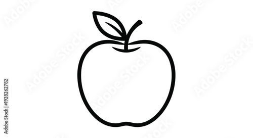 Simple black outline of a ripe apple with a leaf silhouette