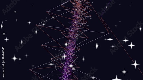 Geometric constellation forming a Christmas tree shape with stars and lines in a dark space scene