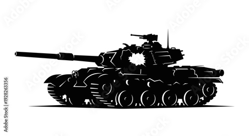 Black Silhouette of Military Tank.