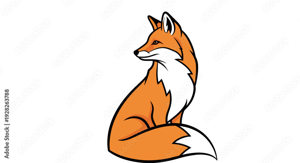 Obraz premium Cartoon Fox Sitting Profile View.