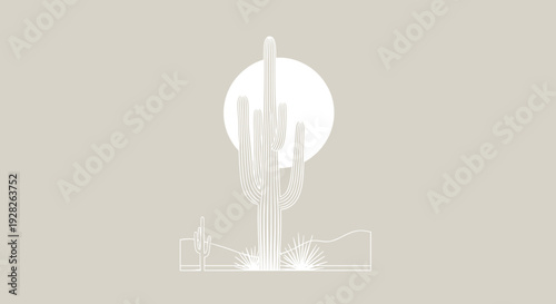 Cactus Silhouette with Full Moon.