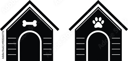 Dog house icons with bone and paw print
