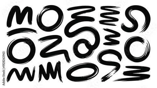 Black Brush Stroke Letters and Shapes Collection Keywords: abstract, art, background, black