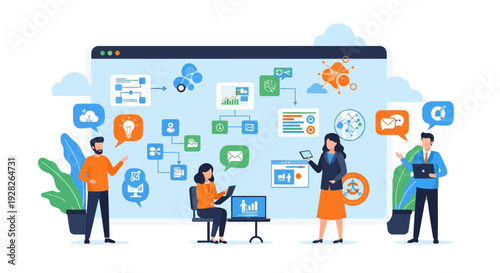 Business team collaborating on digital project with innovative ideas