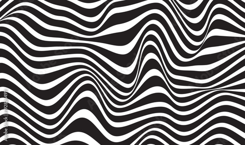 Black and White Optical Illusion Waves | Psychedelic Wavy Stripes Abstract Background | Hypnotic Zebra Moire Pattern Modern Design 