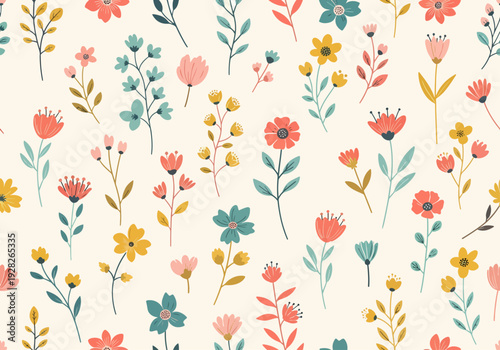 Scandinavian floral illustration pattern with stylized plants
