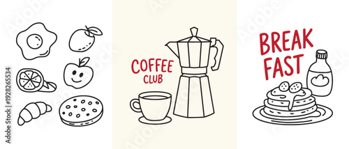 Breakfast and Coffee Hand Drawn Doodle Vector Set