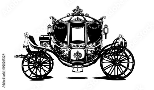 Luxury wedding royal carriage ornate gold vector illustration