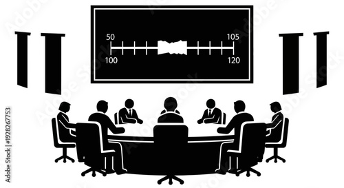 Business meeting with graph on screen discussion.