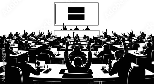 Crowded conference hall with attendees participating in a presentation.