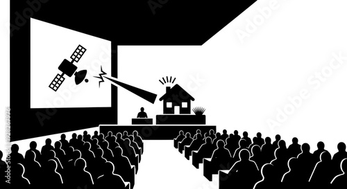 Audience watching presentation on satellite technology and home automation.