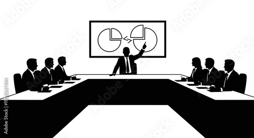 Business meeting with presentation and graph analysis discussion.