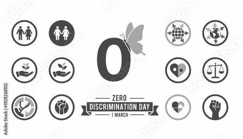 Zero Discrimination Day icon sheet celebrating equality and human rights