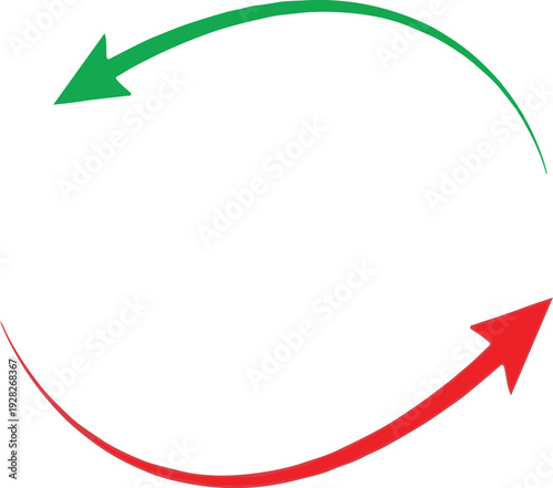Green and red arrows in circular motion opposite directions