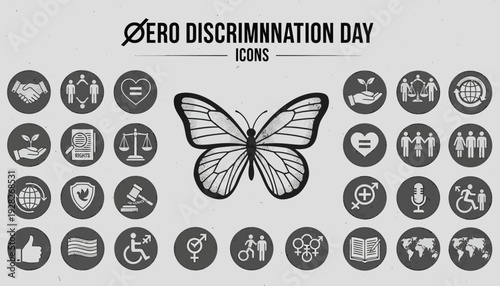 Diverse vector icon collection for Zero Discrimination Day, symbolizing global equality, inclusion, and human rights advocacy for all
