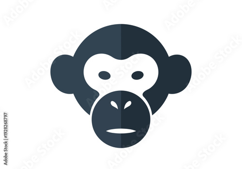 Simplified illustration of a monkey's face viewed directly showcasing facial features and expression