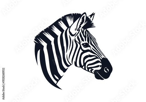 A close-up illustration of a zebra's head showcasing its distinctive black and white stripes from a side viewpoint.