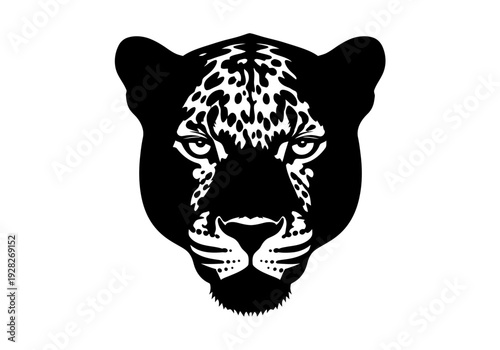 Illustration of a jaguar's face viewed directly showcasing its detailed fur patterns and intense expression