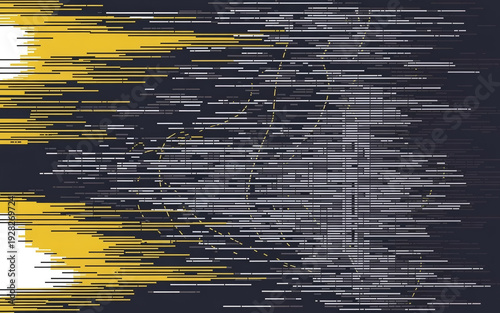 Abstract yellow and grey digital glitch texture with horizontal lines