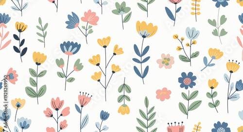 Seamless floral vector design with decorative watercolor petals