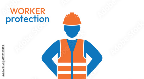 Worker Protection Concept Illustration with Construction Worker Wearing Safety Helmet and Vest