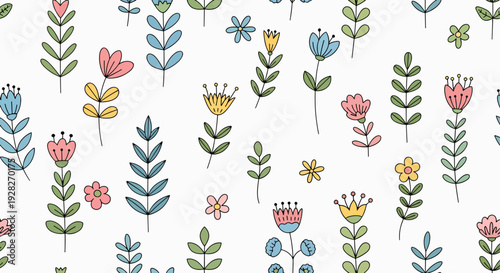 Playful spring floral vector pattern with vibrant watercolor details