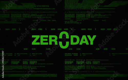 Zero day text on green digital code background for cybersecurity vulnerability concept