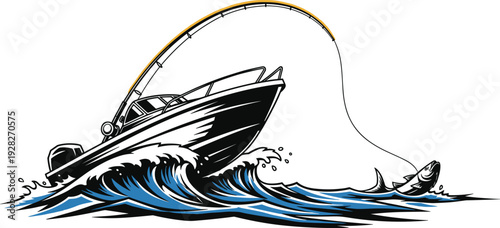 Black and white vector line art illustration of a round mesh fishing basket with a sturdy handle for commercial harvest use