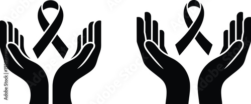 Hands Lifting Awareness Ribbon Silhouette, Charity & Health Support Concept, Perfect for Campaigns, Posters, Social Media, Print