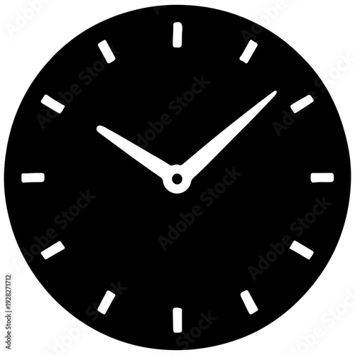 Minimalist Black Clock Silhouette Icon with White Hands - Time Concept