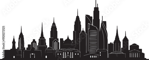 Flat style silhouette of city skyline building vector illustration