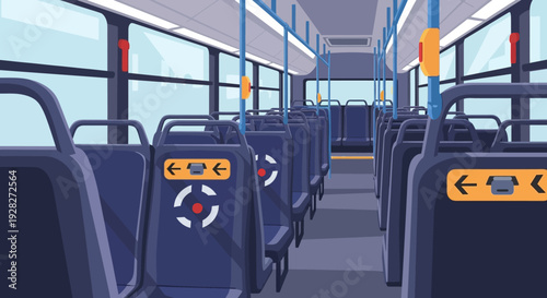 Empty Bus Seats with Safety Instructions.