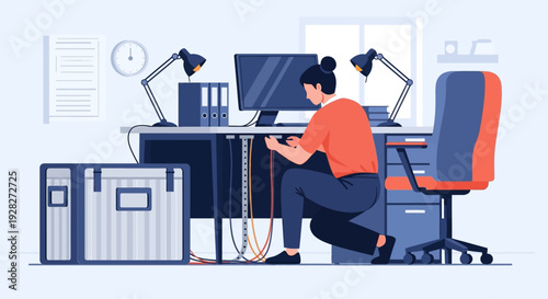 Woman Working on Computer at Desk.