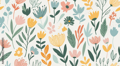 Seamless watercolor flower vector pattern with lively blossoms and artistic flair